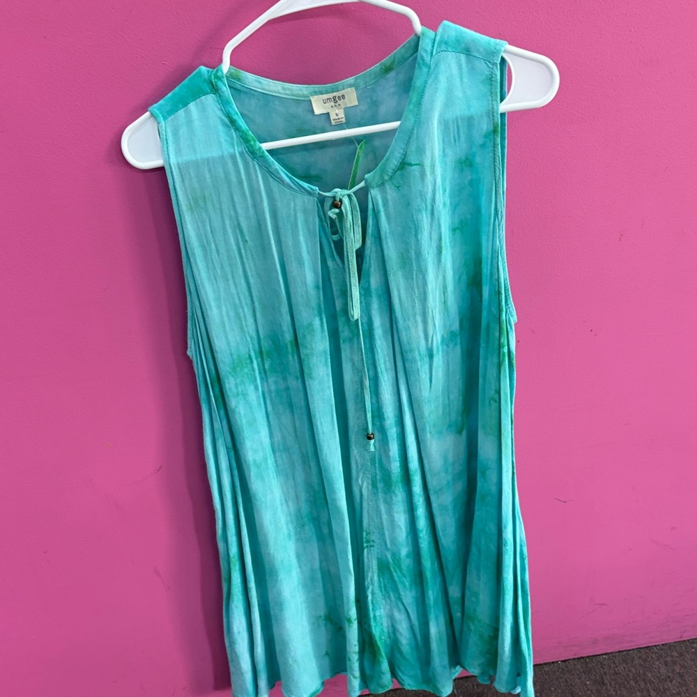 Umgee Aqua Tie-Dye Sleeveless Tank with Neck Tie